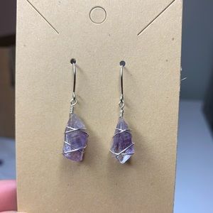 Raw Amethyst Wrapped Dangly Earrings